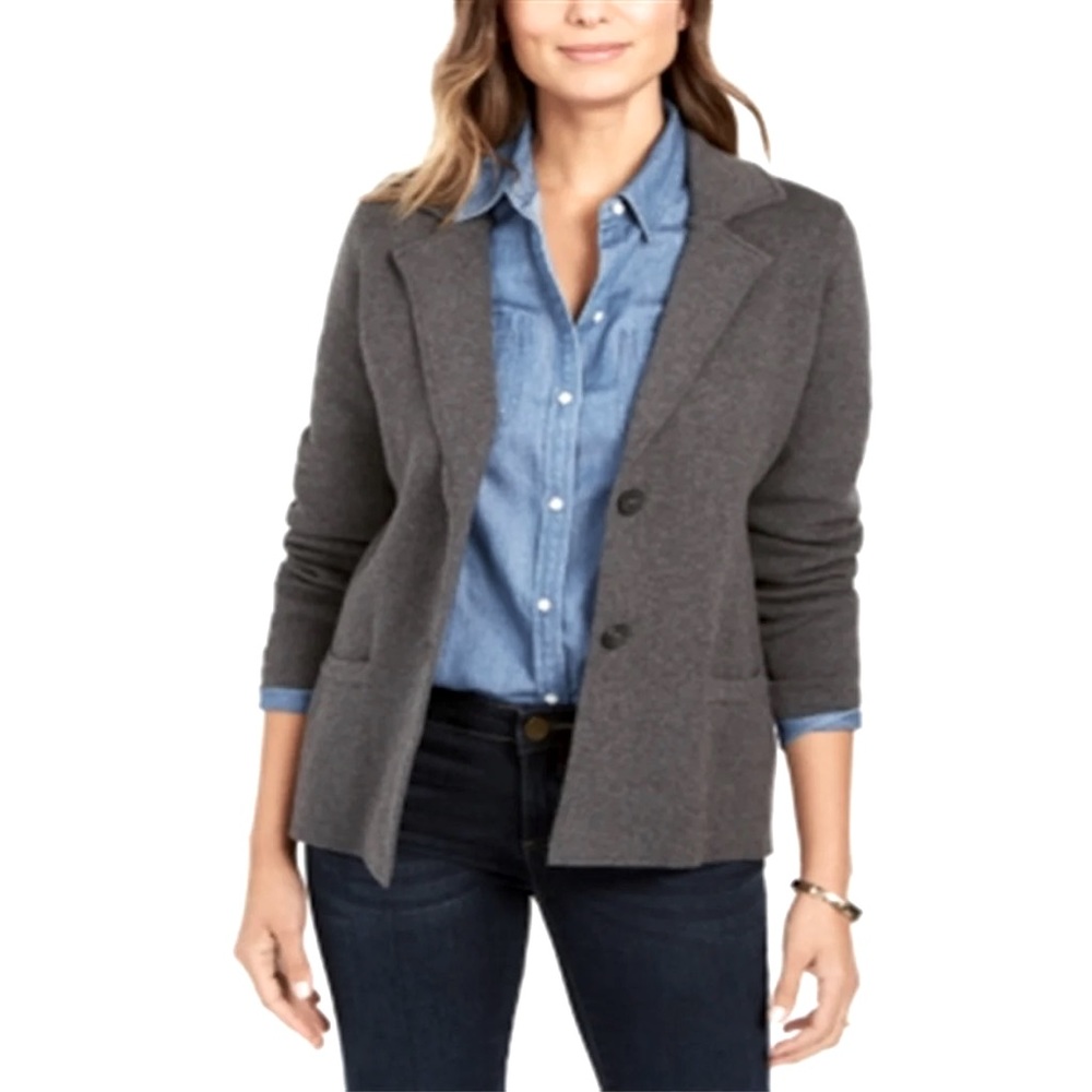 Charter Club Sweater Blazer Jacket Gray NWT Size XL